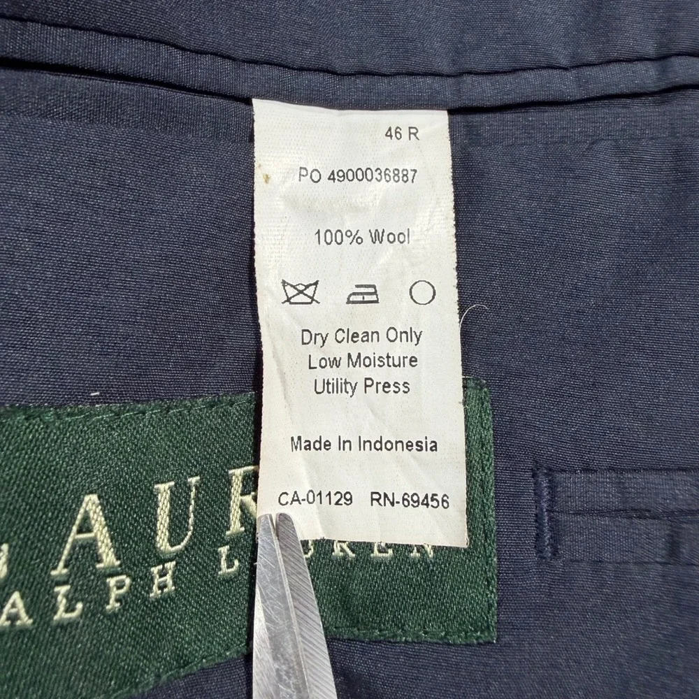 Lauren Ralph Lauren Mens Blazer 46R Wool Gold‎ Crest Button Navy Blue *READ*